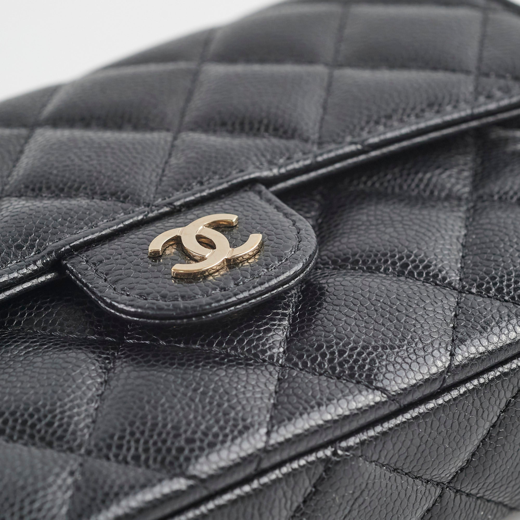Chanel Double Side Phone Holder Caviar Cossbody Bag Black Microchipped