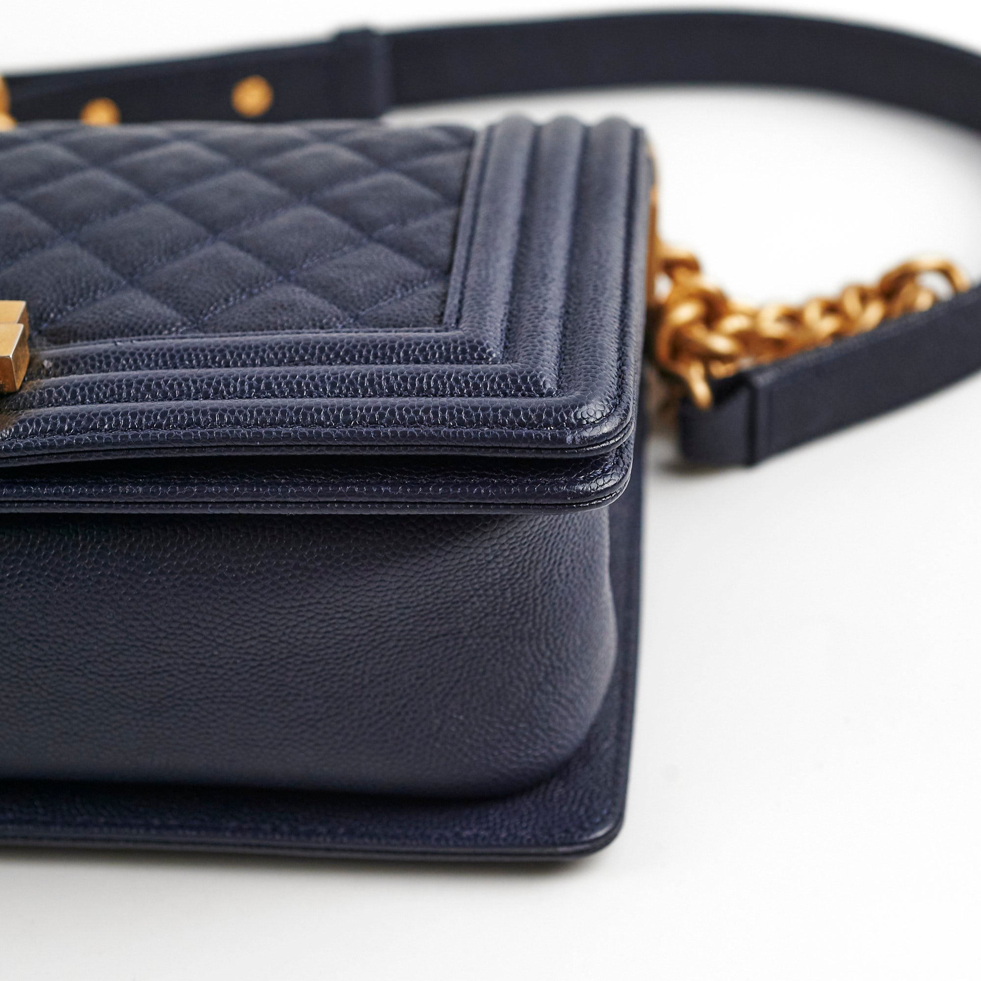 Chanel Caviar Old Medium Boy Navy 25 Series