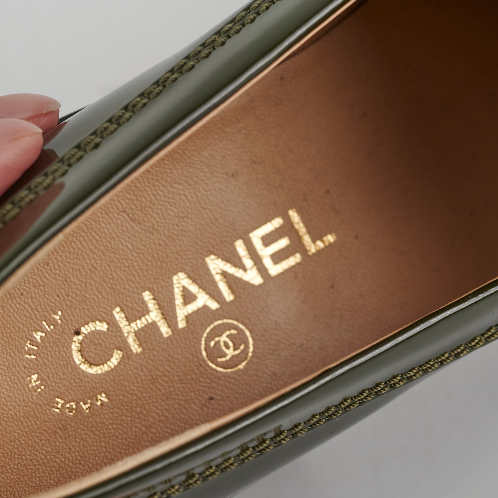 Chanel Patent Loafers Green Size 41