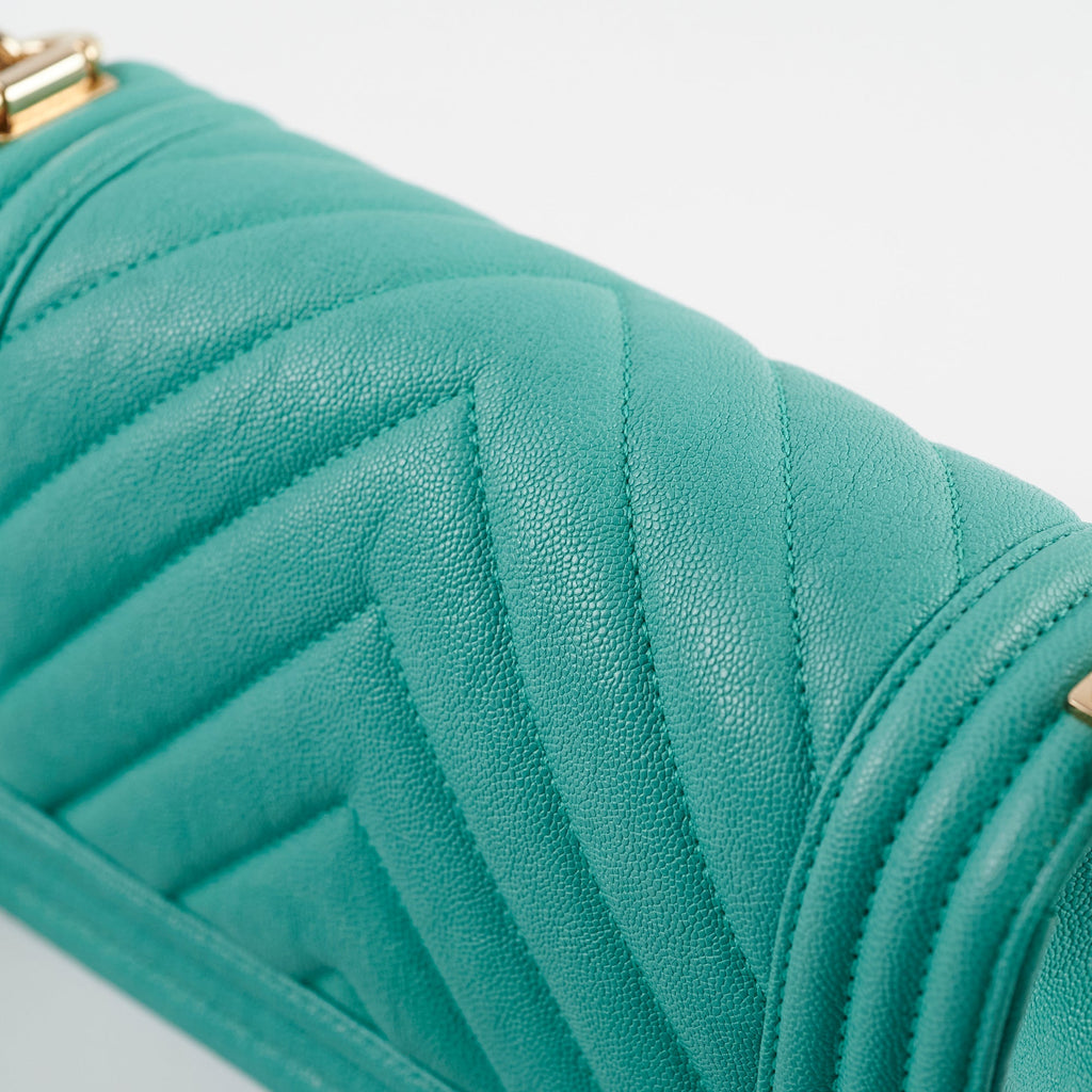 Chanel Chevron Caviar Turquoise Small Boy Bag