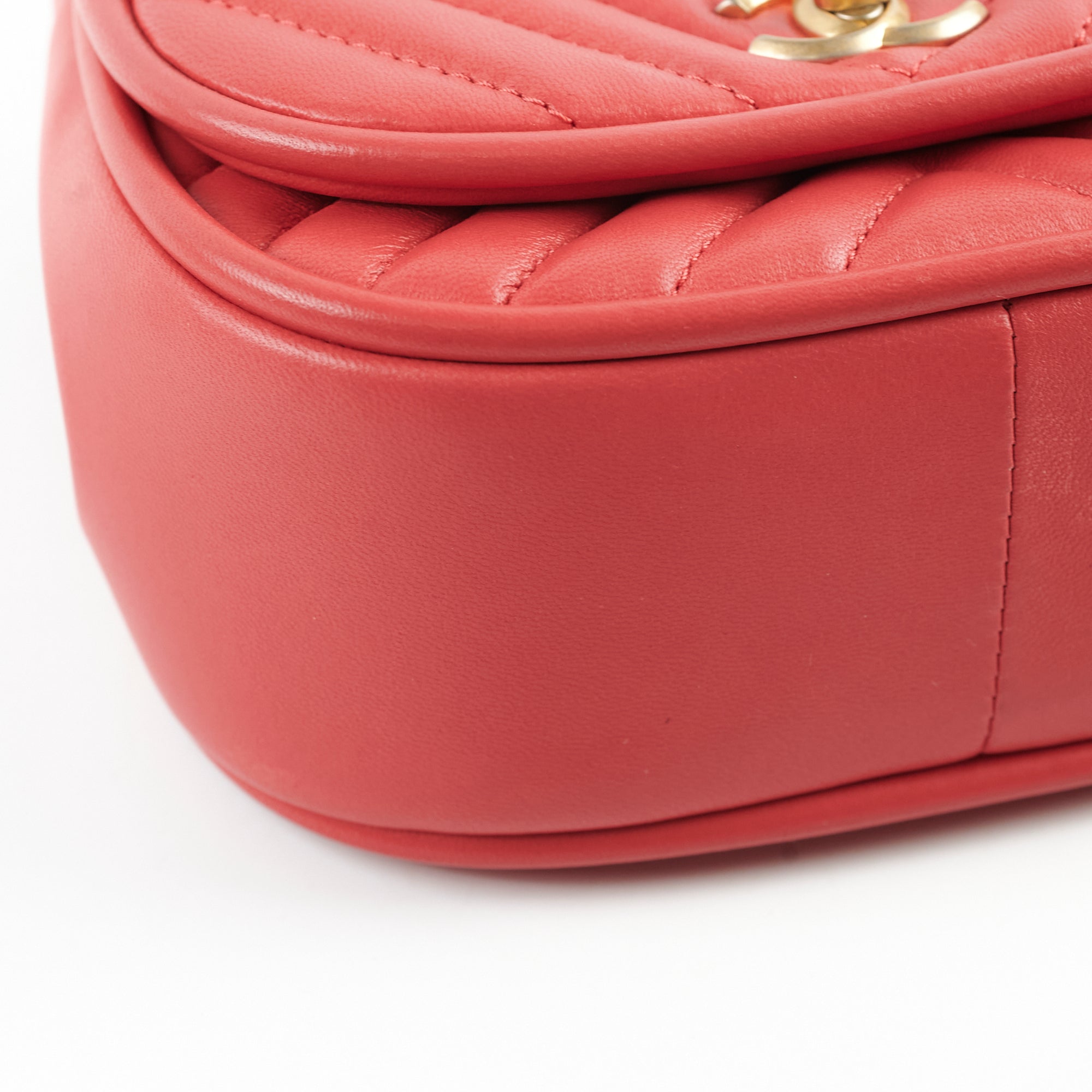 Chanel Lambskin Reverse Chevron Round Flap Bag