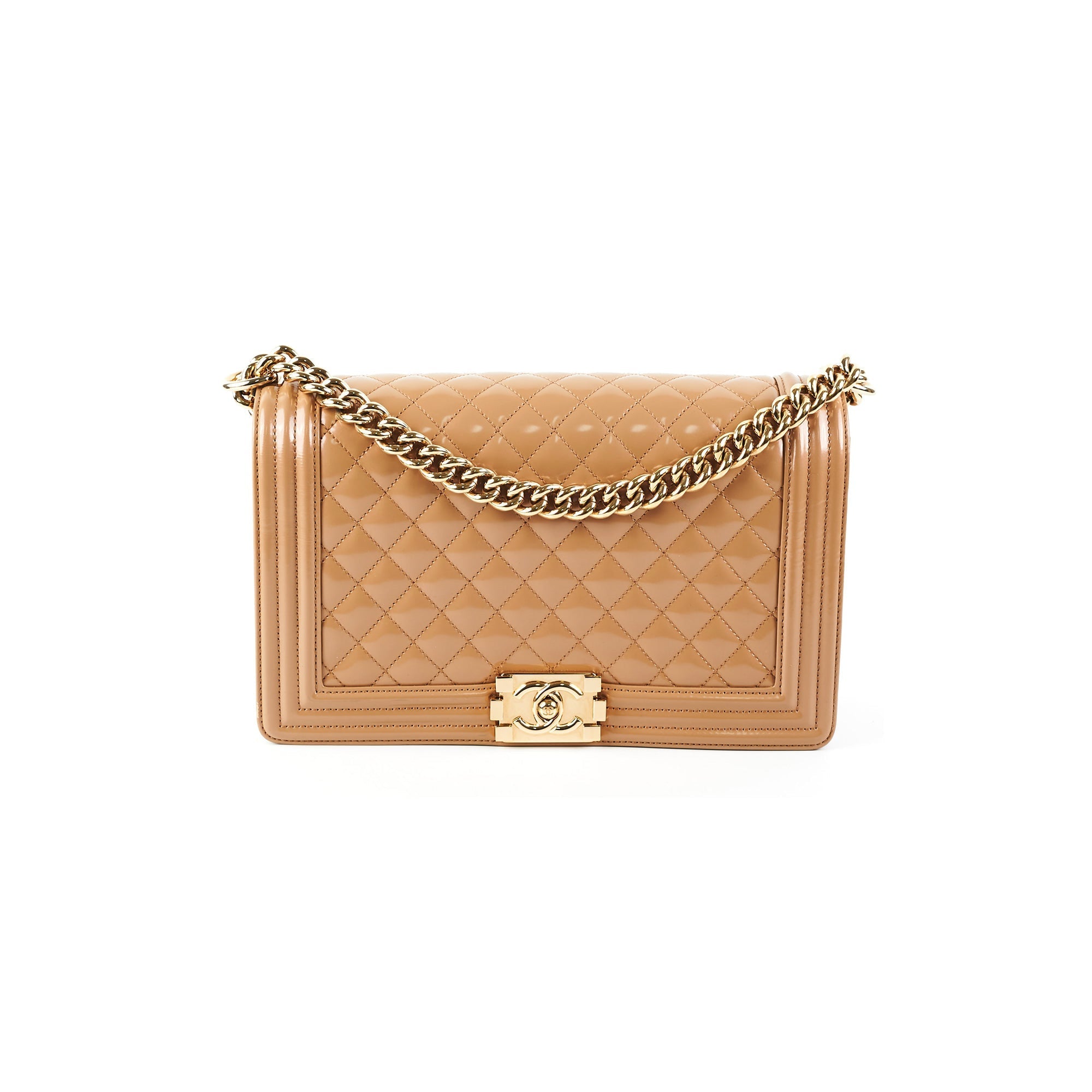 Chanel New Medium Boy Dark Beige Iridescent Patent