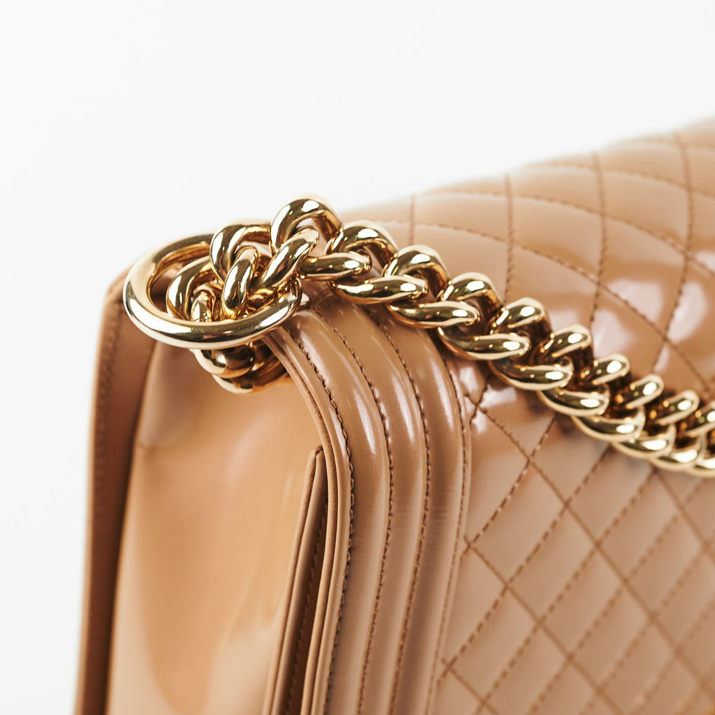 Chanel New Medium Boy Dark Beige Iridescent Patent