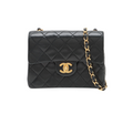 Chanel Mini Vintage Square Single Flap Lambskin 24k Gold Black Bag