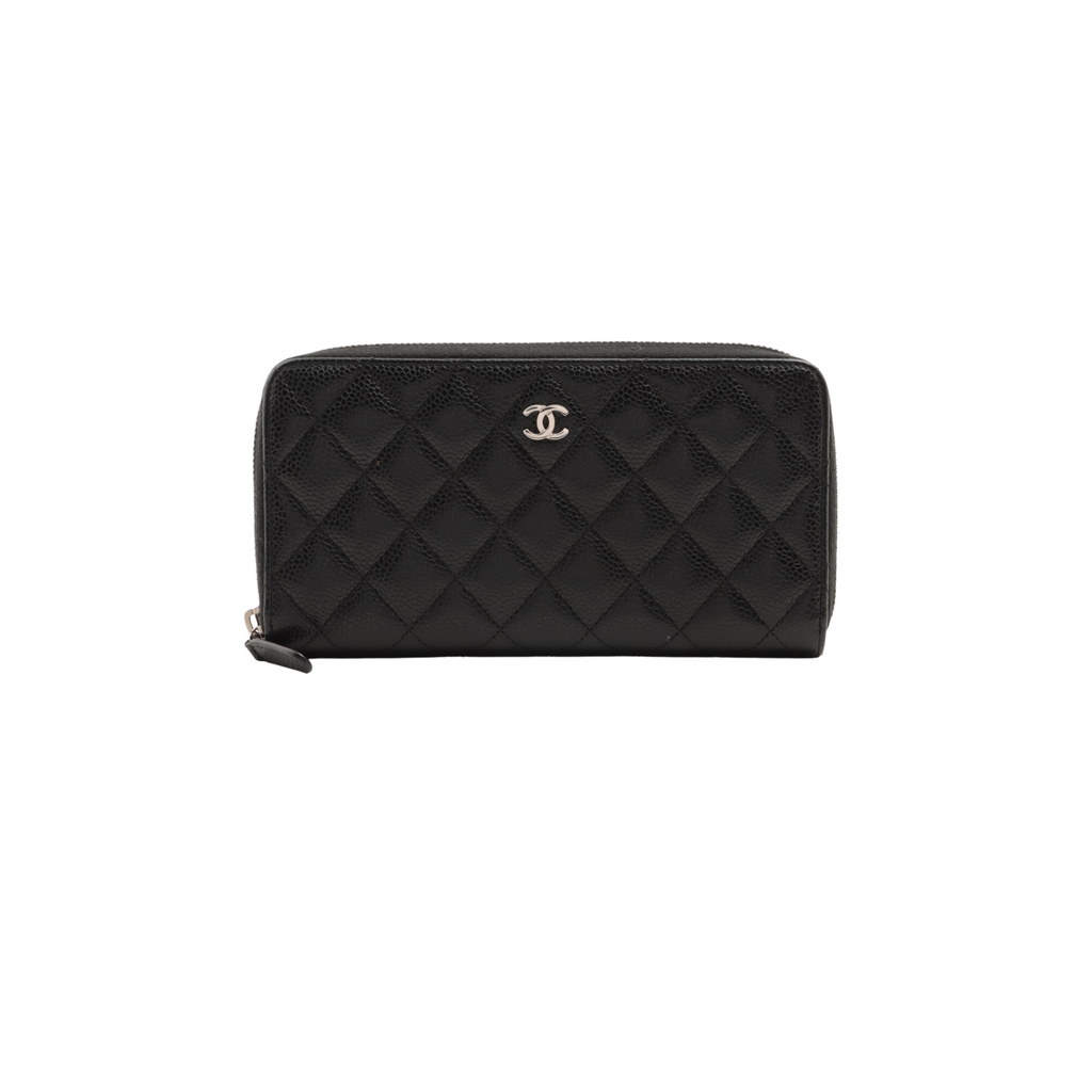 Chanel Caviar Long Zip Wallet Black