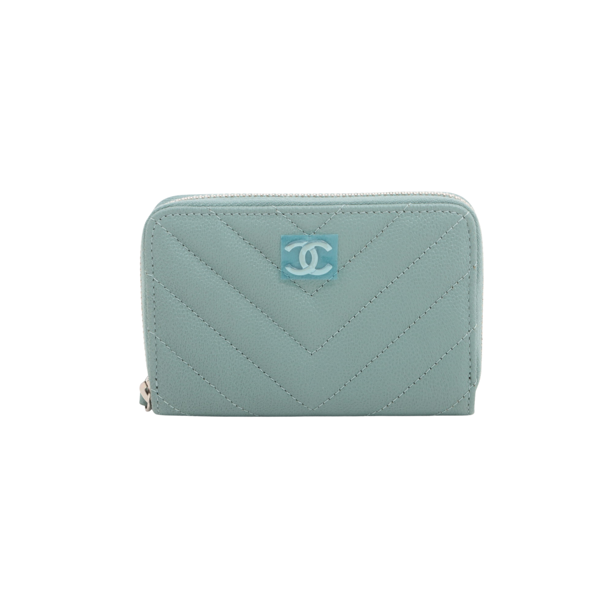 Chanel Chevron Caviar Green/Grey Coin Case