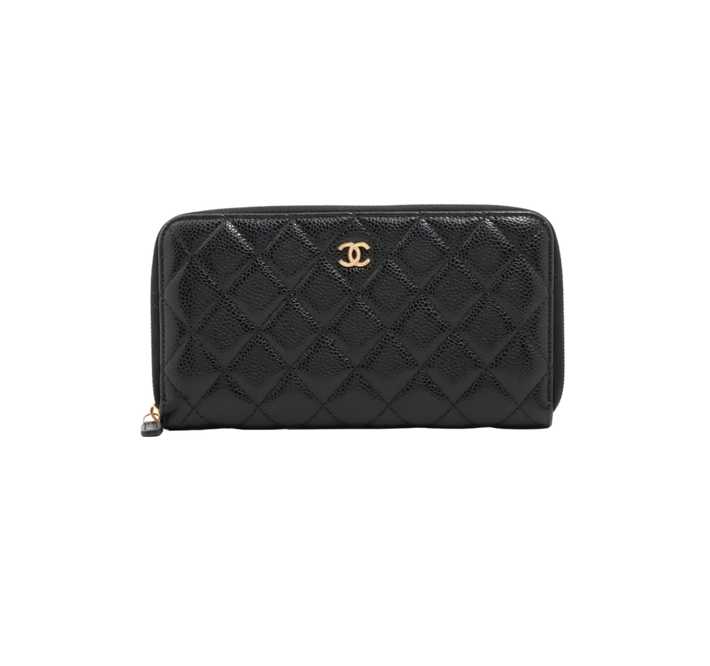 Chanel Long Quilted Caviar Black Wallet