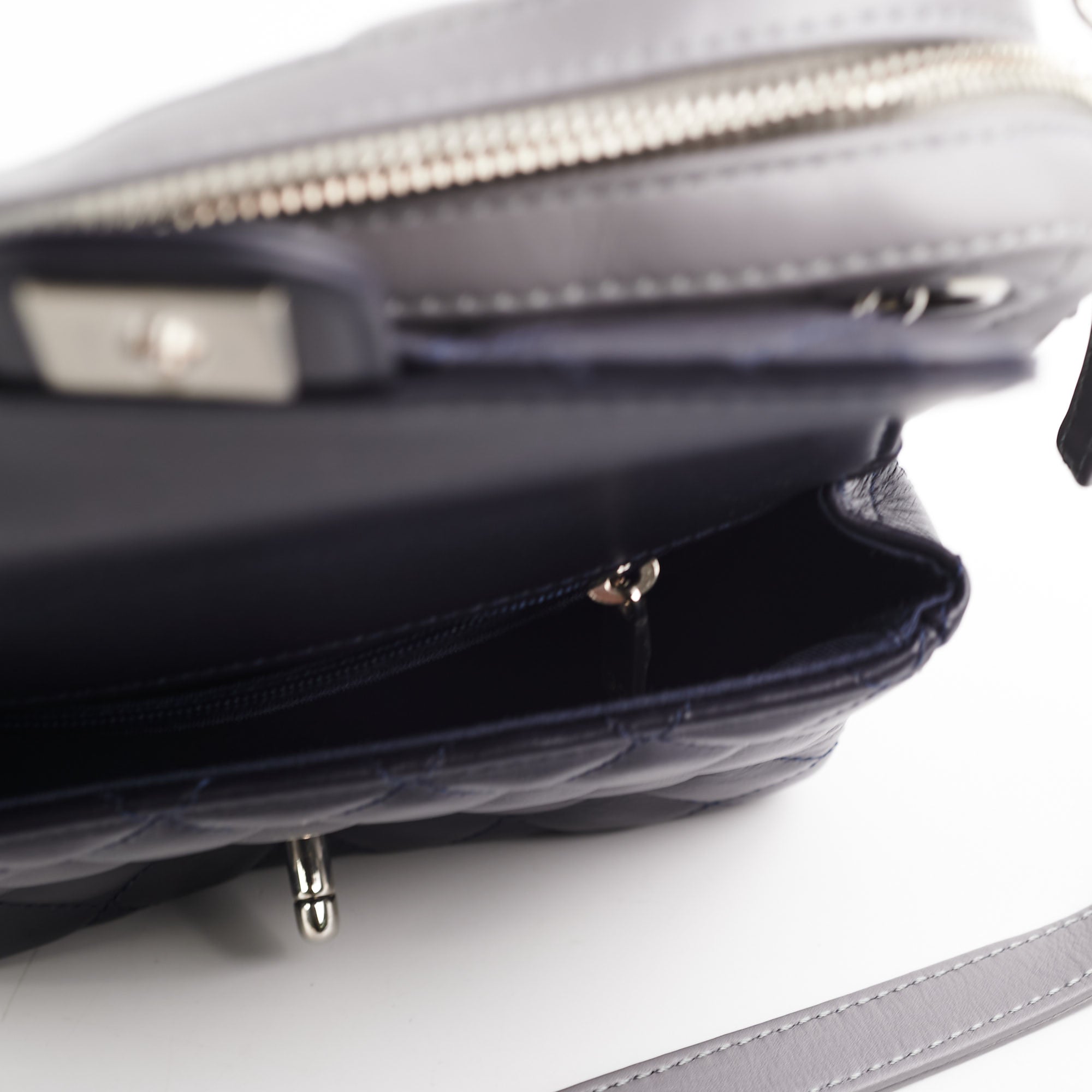 Chanel Quilted Navy/Chevron Grey Lambskin Shoulder Bag