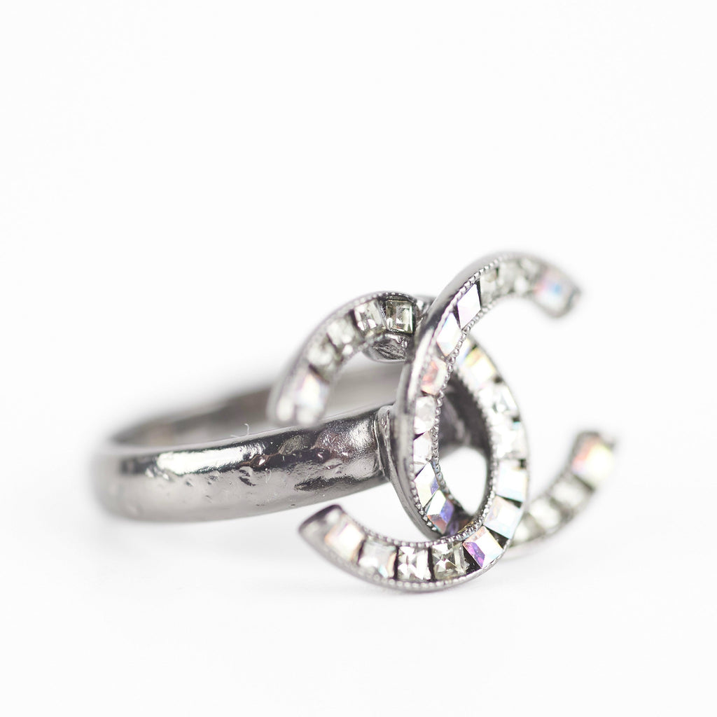 Chanel CC Crystal Logo Ring Costume Jewellery