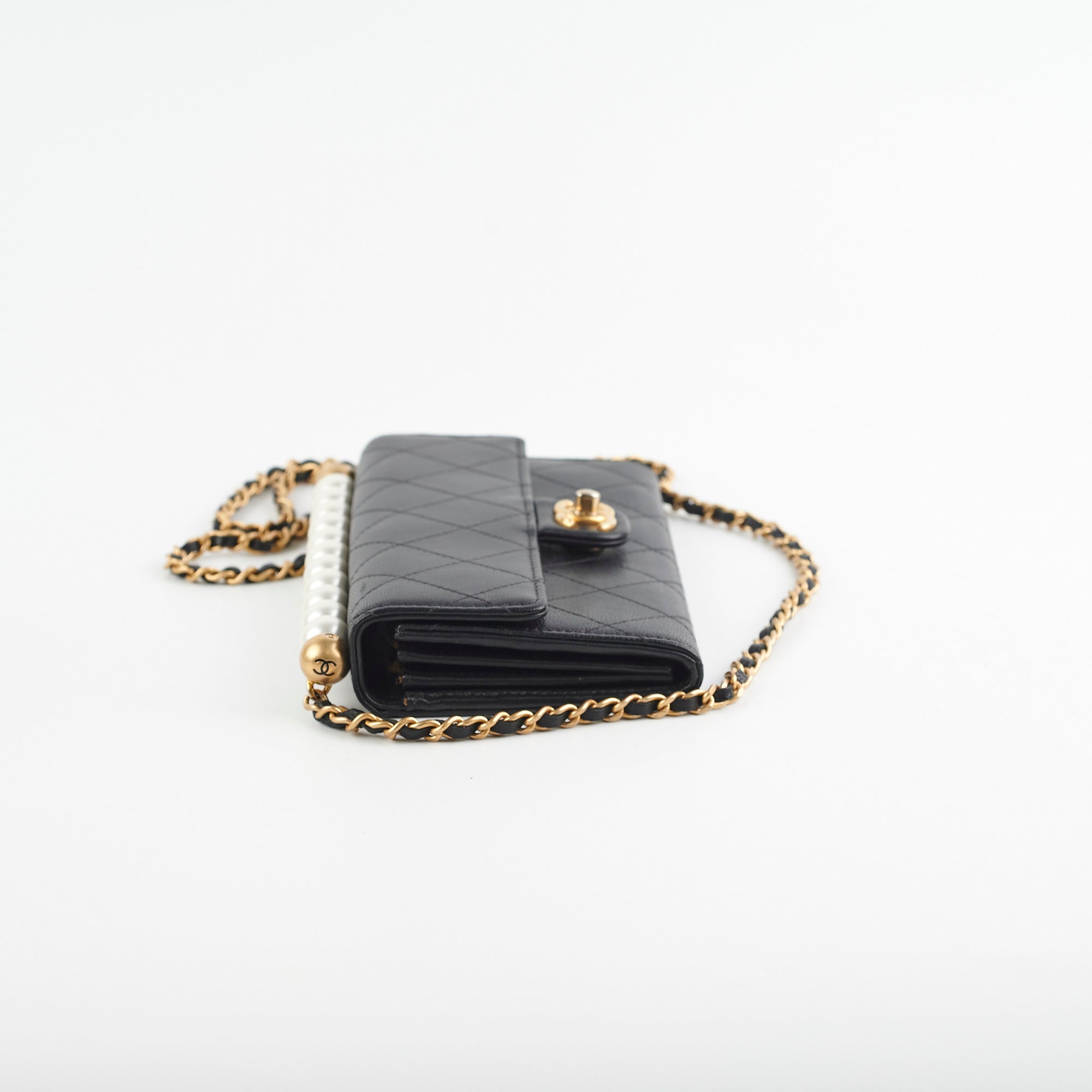 Chanel Pearl Black Long Wallet On Chain WOC