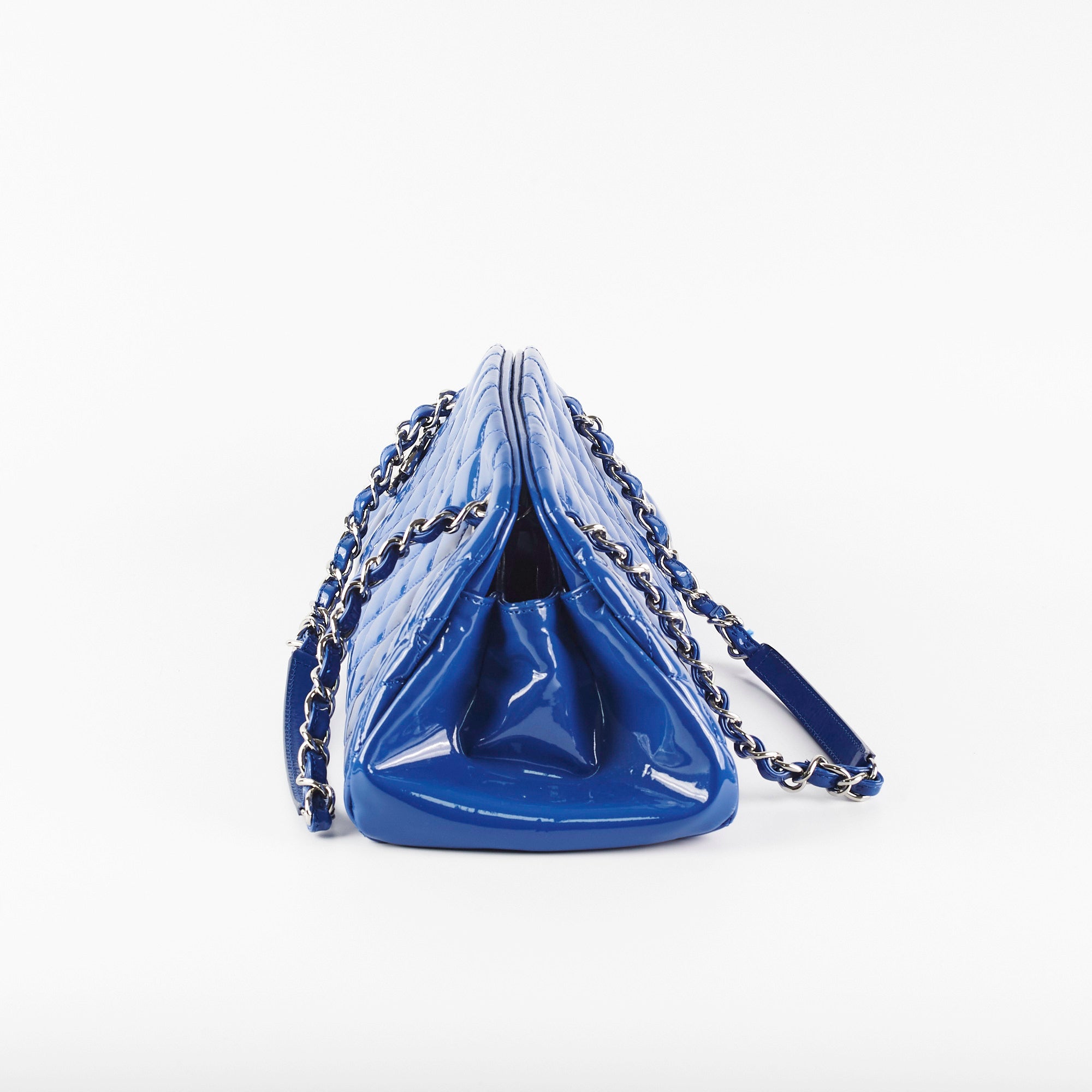 Chanel Just Mademoiselle Patent Blue Bowler Bag