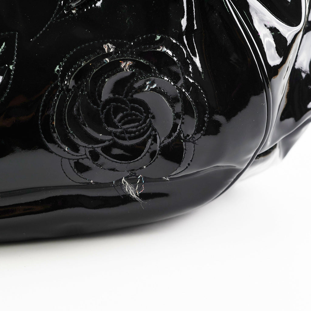 Chanel Camelia Patent Leather Tote Bag Black