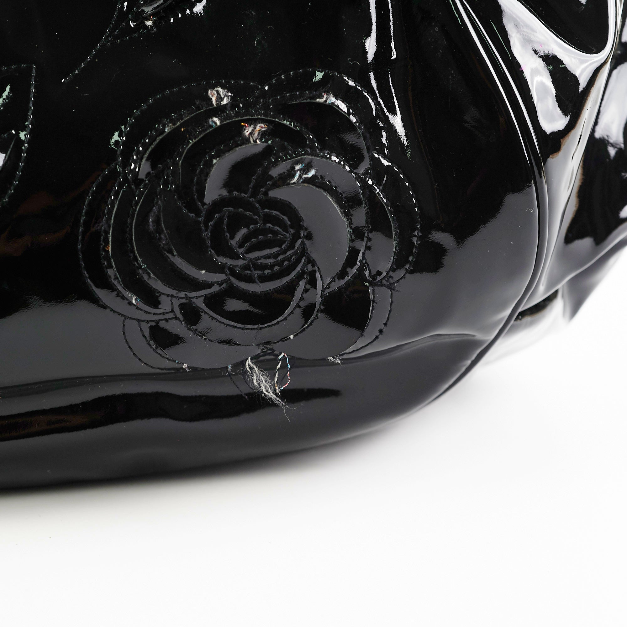 Chanel Camelia Patent Leather Tote Bag Black