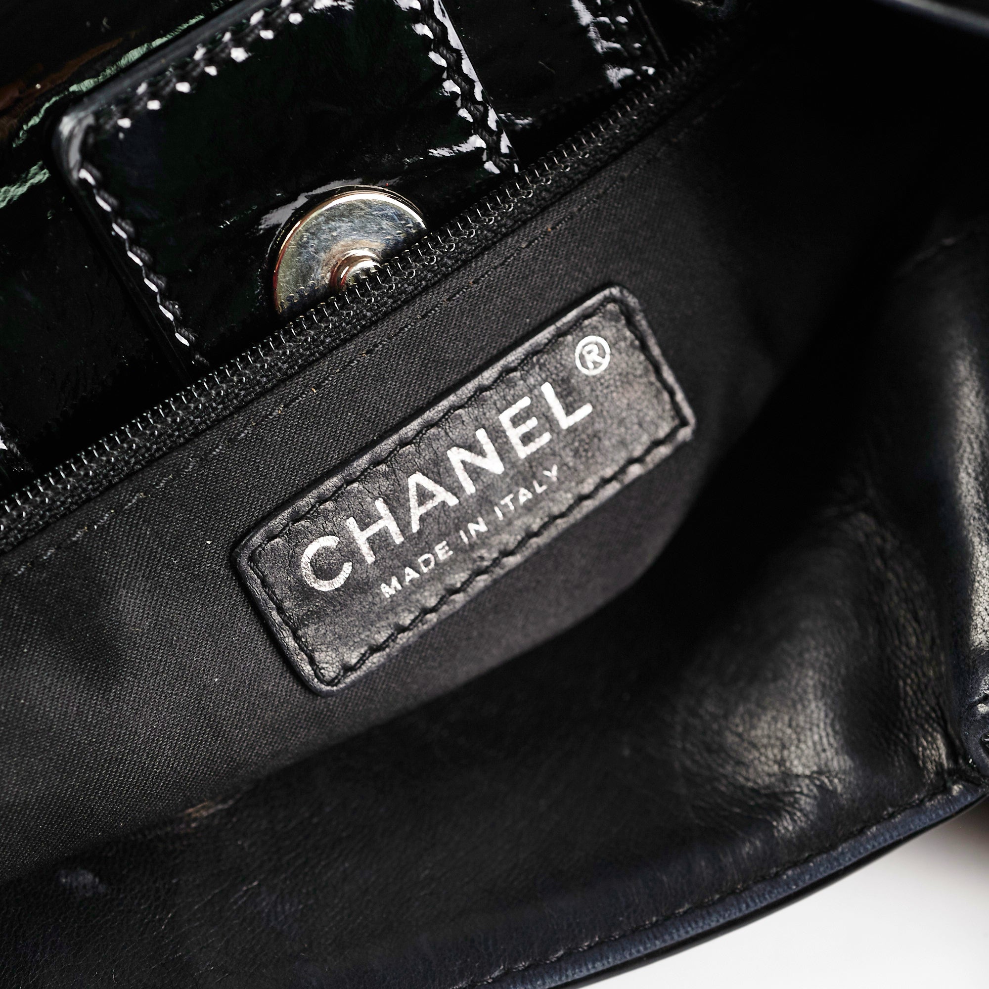 Chanel Camelia Patent Leather Tote Bag Black