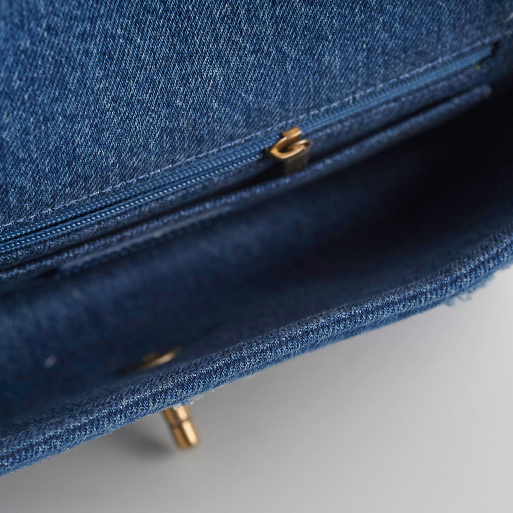 Chanel Denim Shearling Hieroglyph Flap Blue
