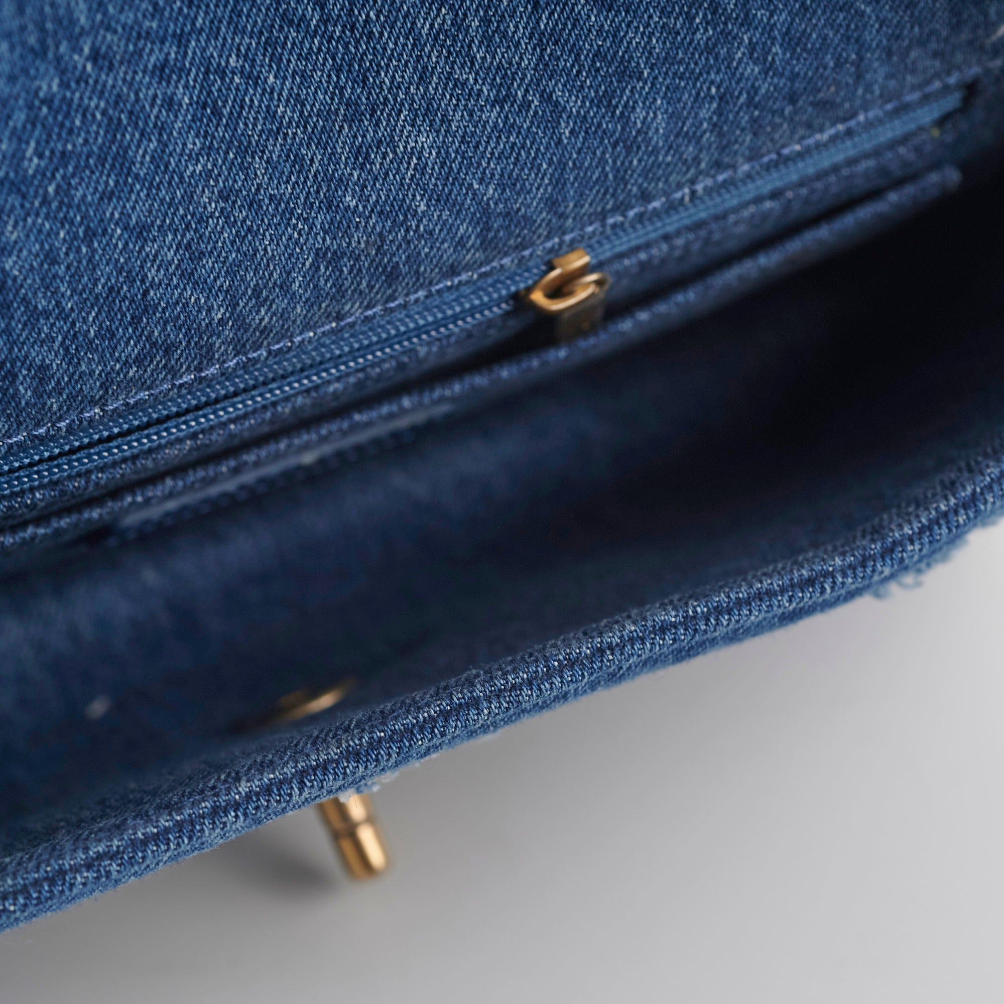Chanel Denim Shearling Hieroglyph Flap Blue