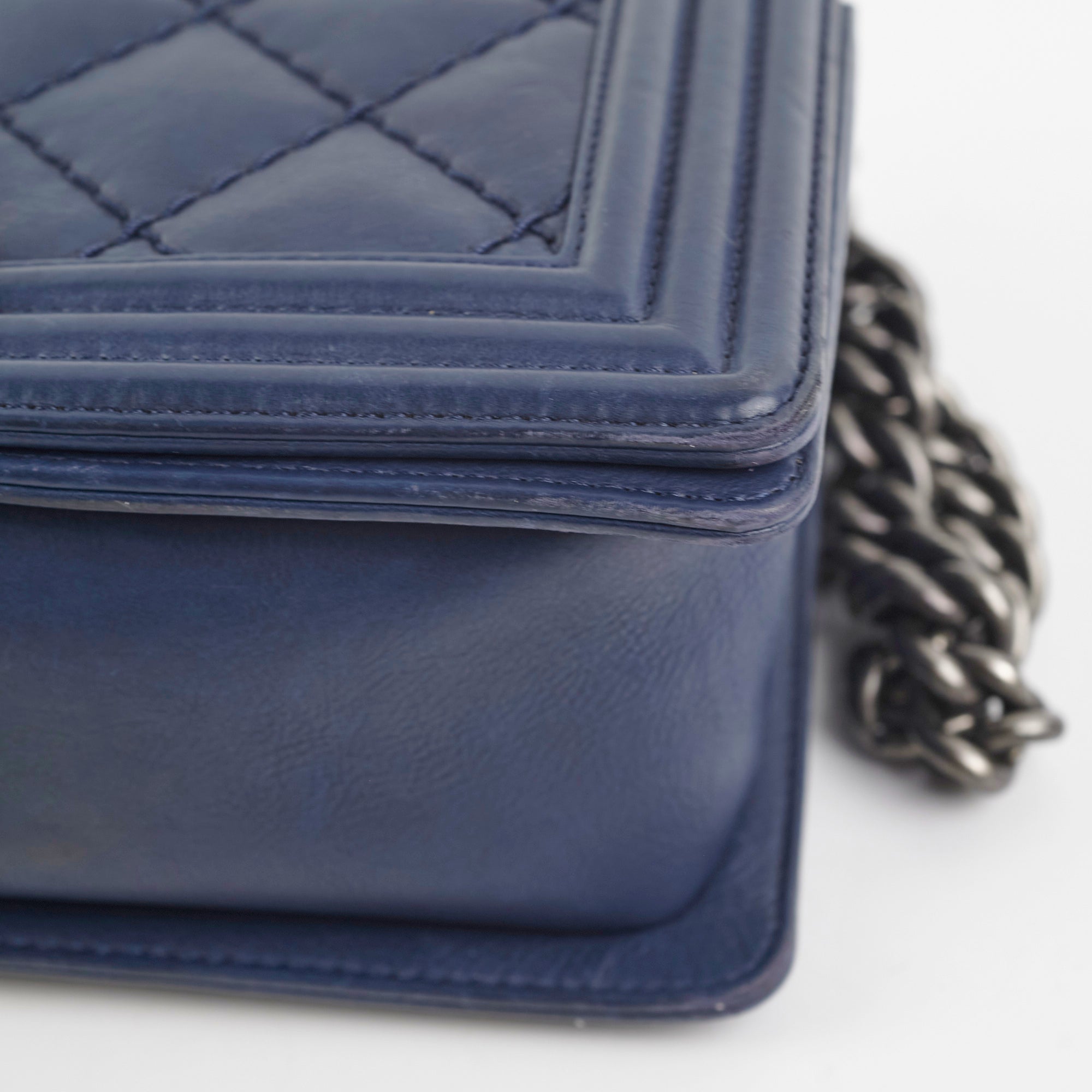 Chanel Boy Bag Old Medium Navy Blue Lambskin