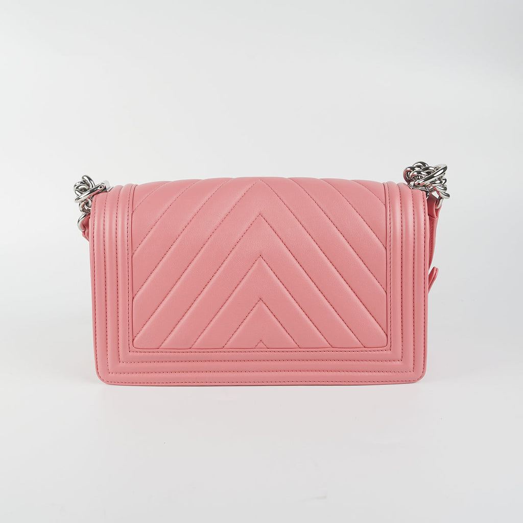 Chanel Chevron Quilted Boy Flag Old Medium Lambskin Pink