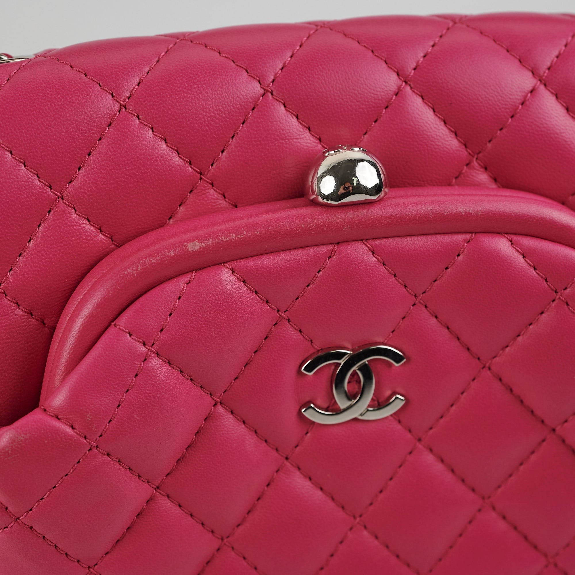 Chanel Lambskin Leather Kiss-Lock Pocket Crossbody Bag Pink