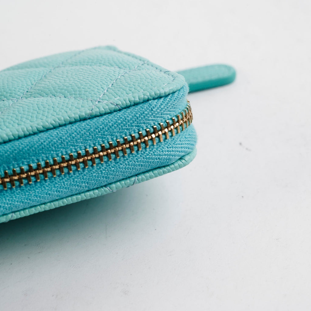 Chanel 19C Caviar Zippy Cardholder Tiffany Blue