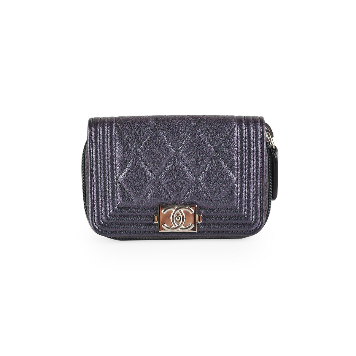 Chanel Boy Zip Coin Purse Iridescent Purple