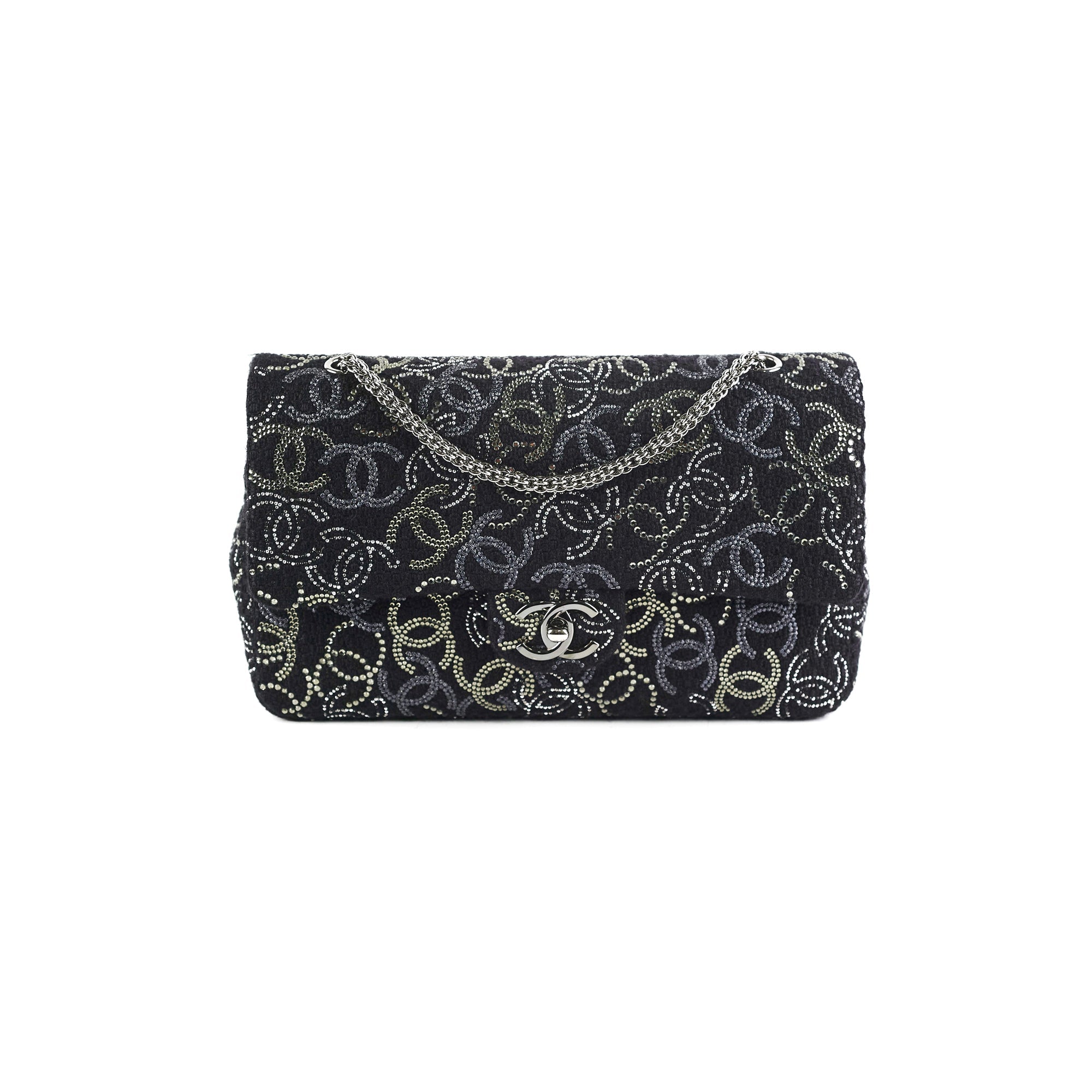 Chanel Seasonal Medium/Large Tweed Crystals Black