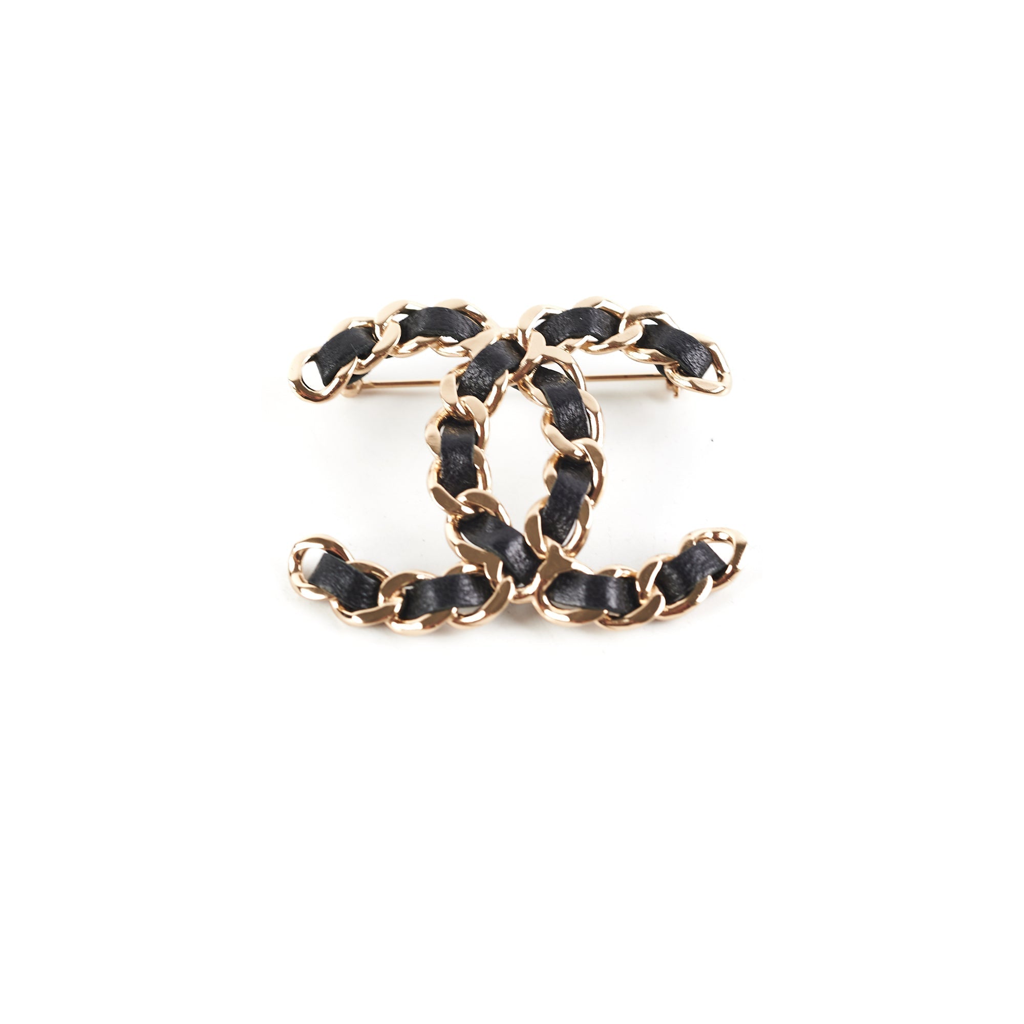 Chanel CC Leather Brooch Black Costume Jewellery