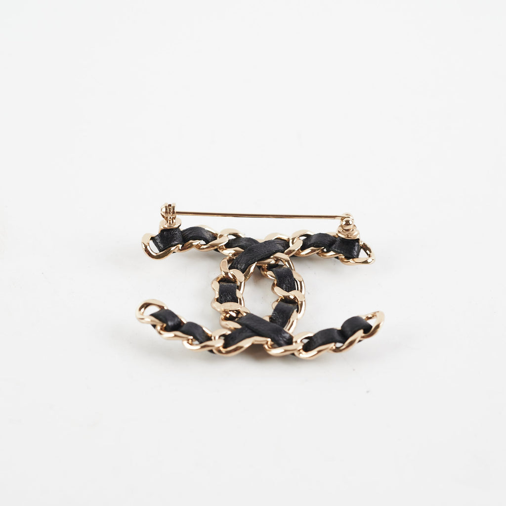 Chanel CC Leather Brooch Black Costume Jewellery