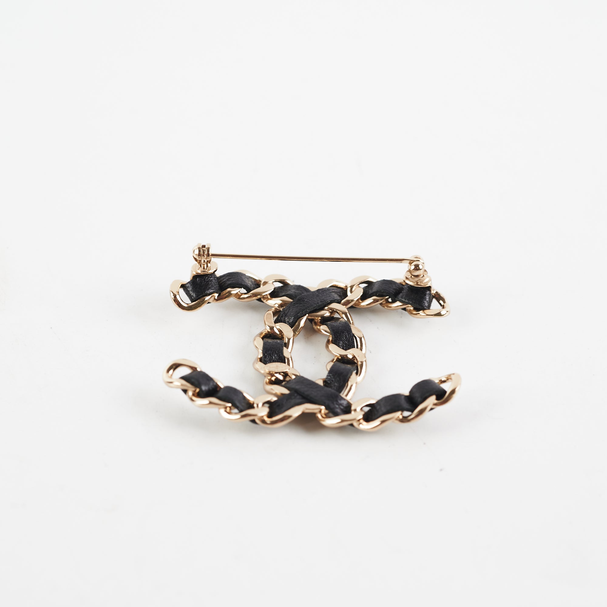 Chanel CC Leather Brooch Black Costume Jewellery