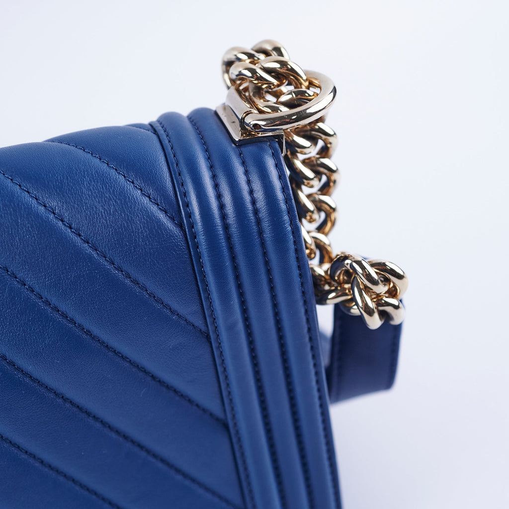 Chanel Old Medium Boy Chevron Lambskin Blue Bag