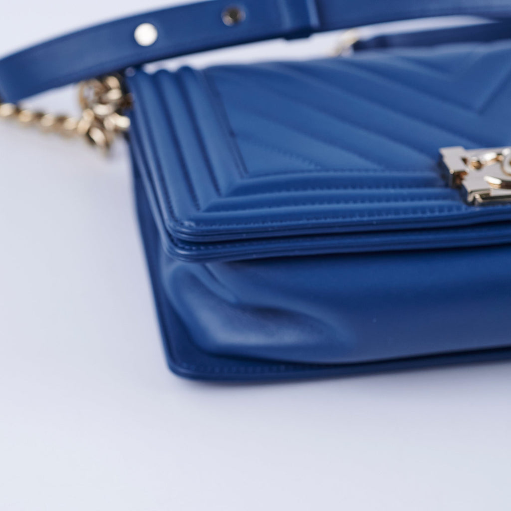 Chanel Old Medium Boy Chevron Lambskin Blue Bag