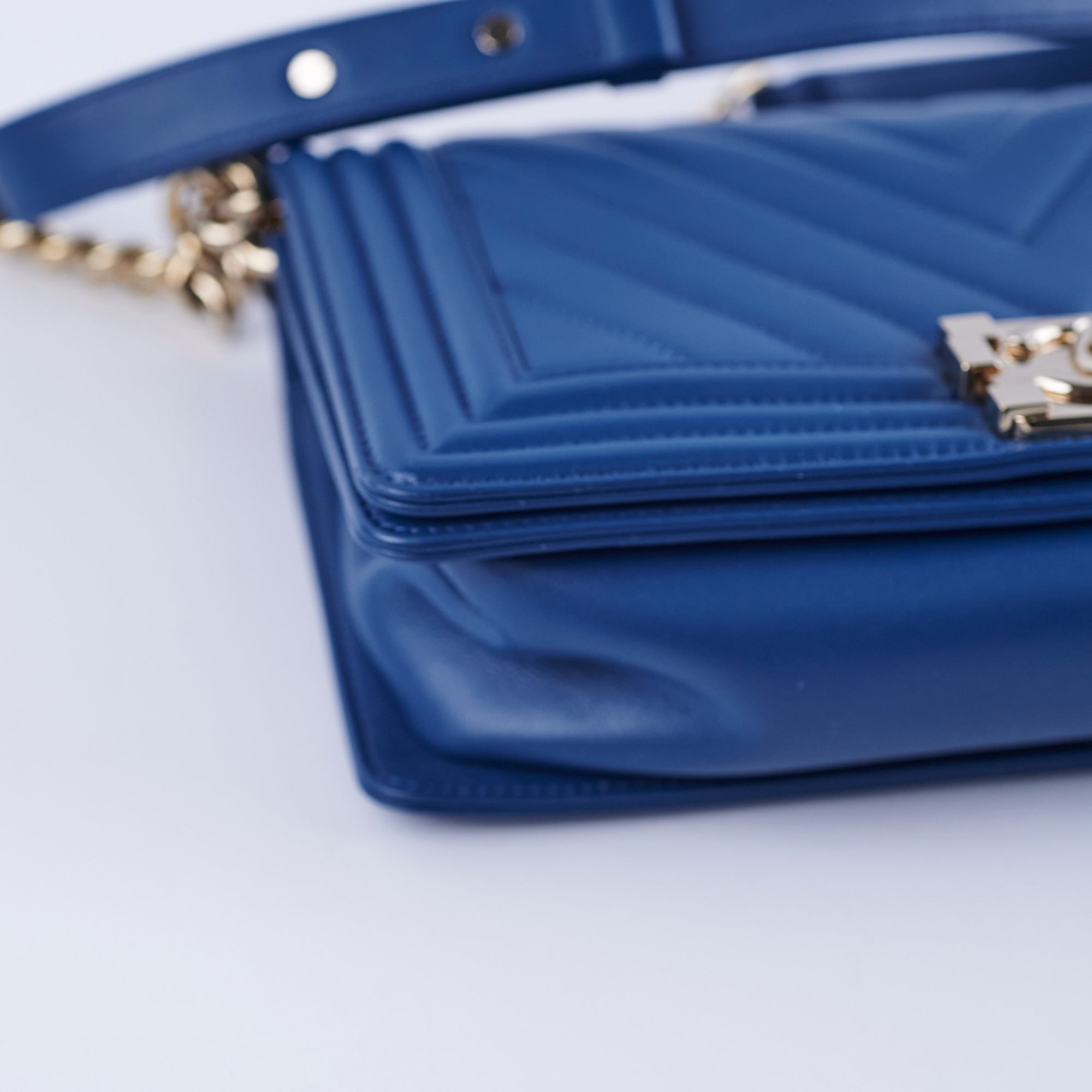 Chanel Old Medium Boy Chevron Lambskin Blue Bag