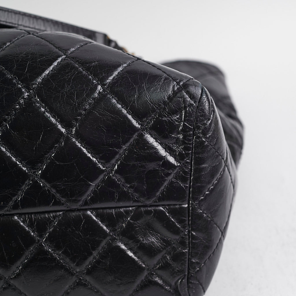 Chanel Black Shiny Calfskin Shoulder Tote Bag - Series 20