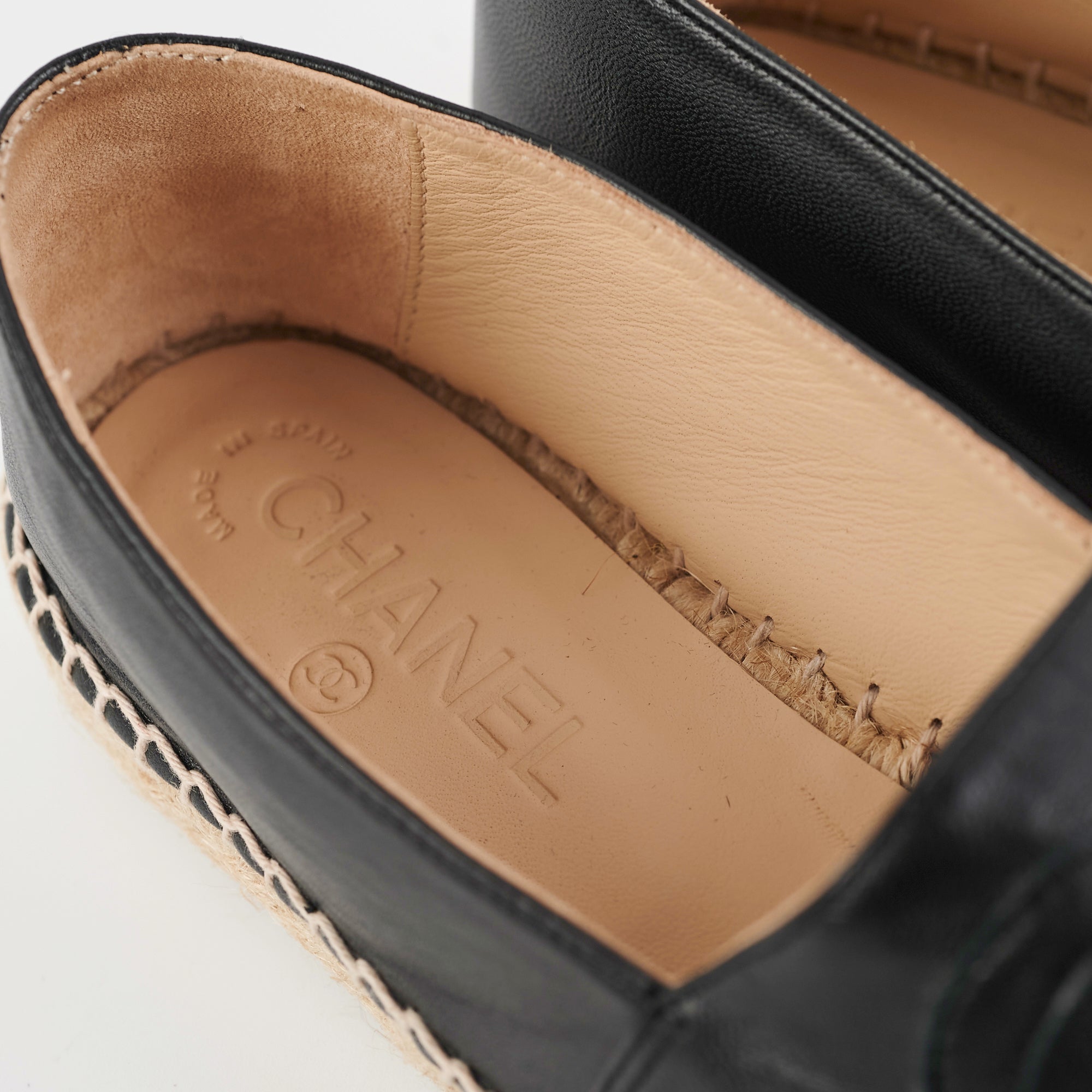Chanel Espadrilles Size 38 Black Lambskin Shoes