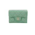 Chanel Caviar Compact Wallet Green Microchipped