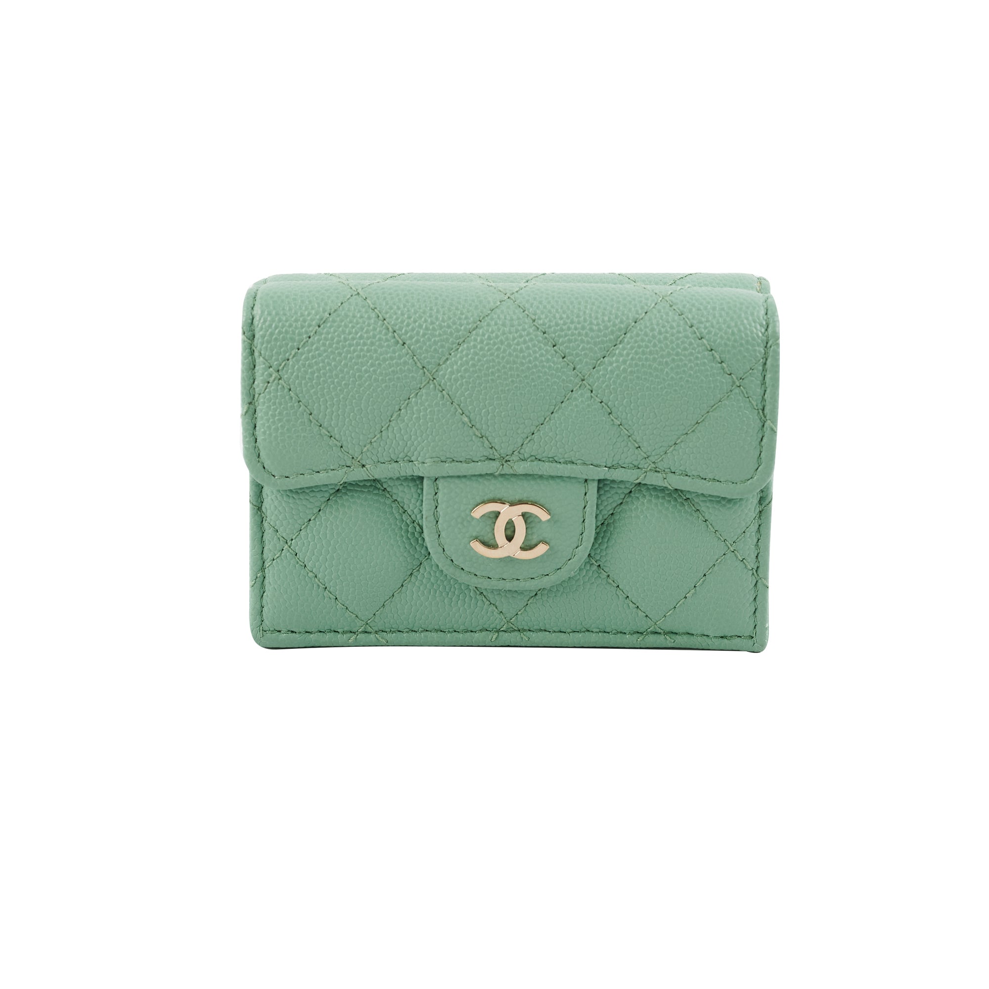 Chanel Caviar Compact Wallet Green Microchipped