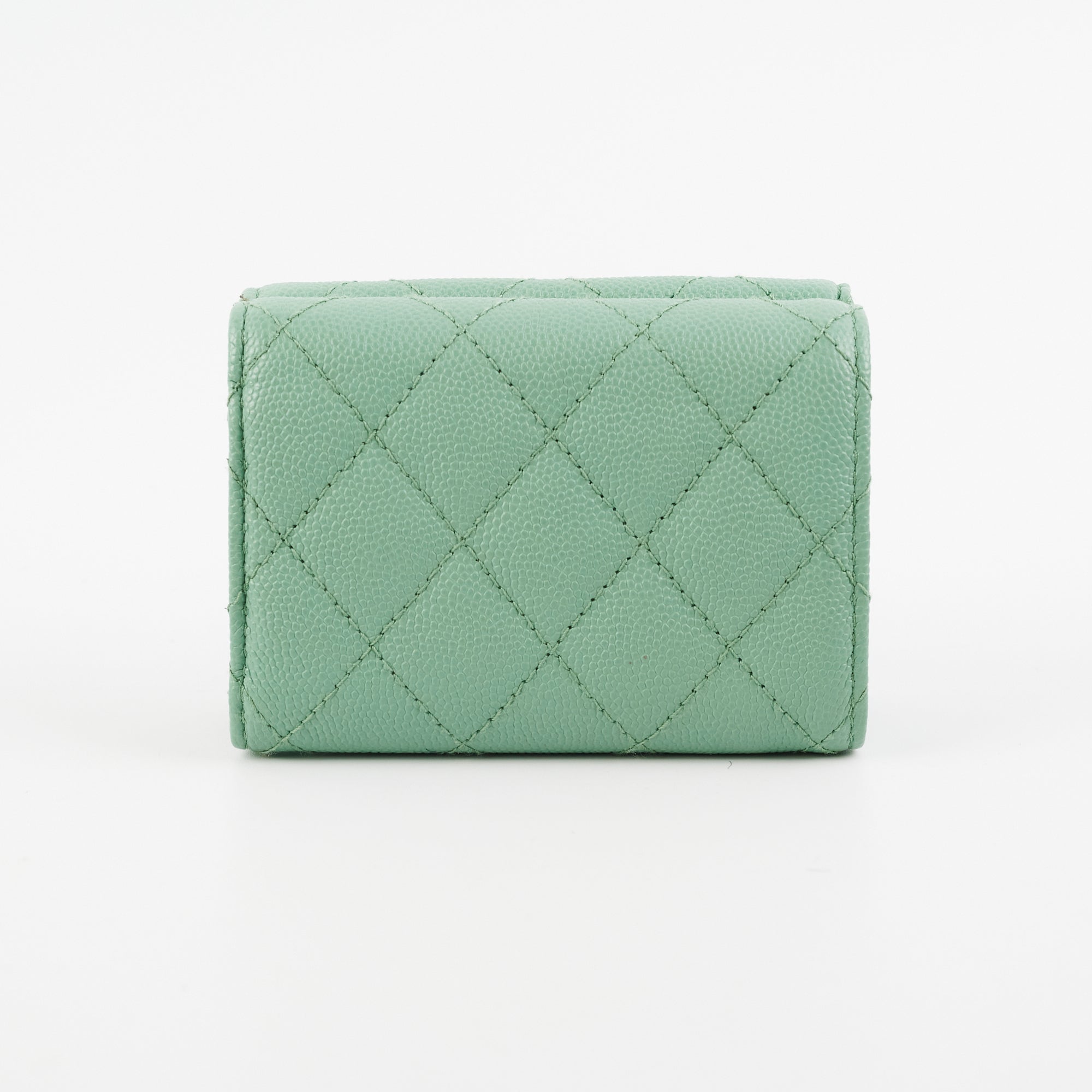 Chanel Caviar Compact Wallet Green Microchipped
