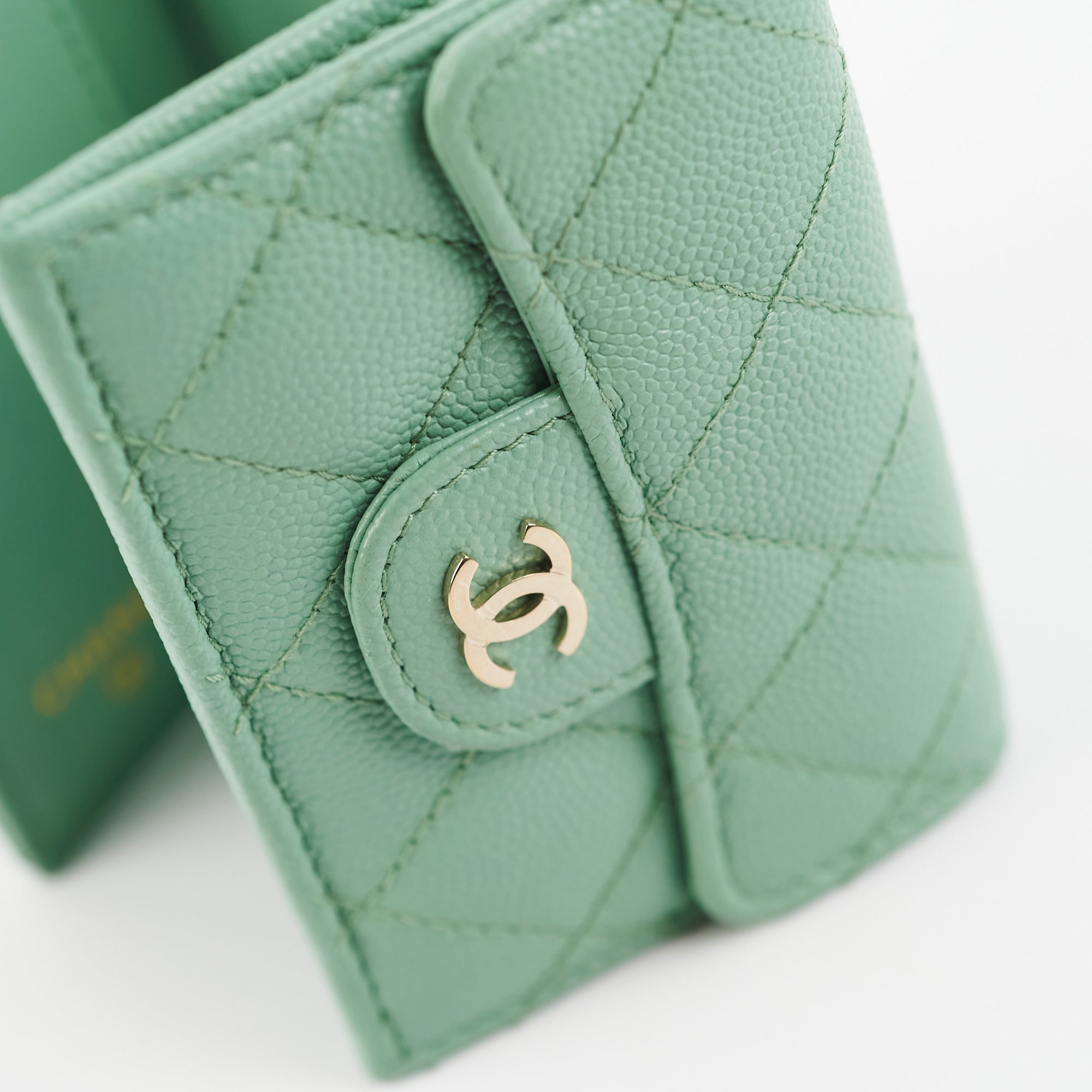 Chanel Caviar Compact Wallet Green Microchipped