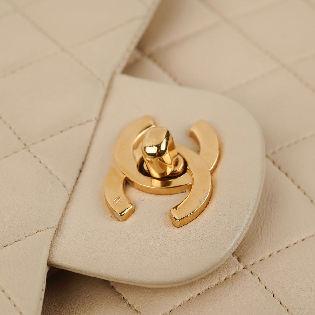 Chanel Small Vintage Double Flap Lambskin Beige