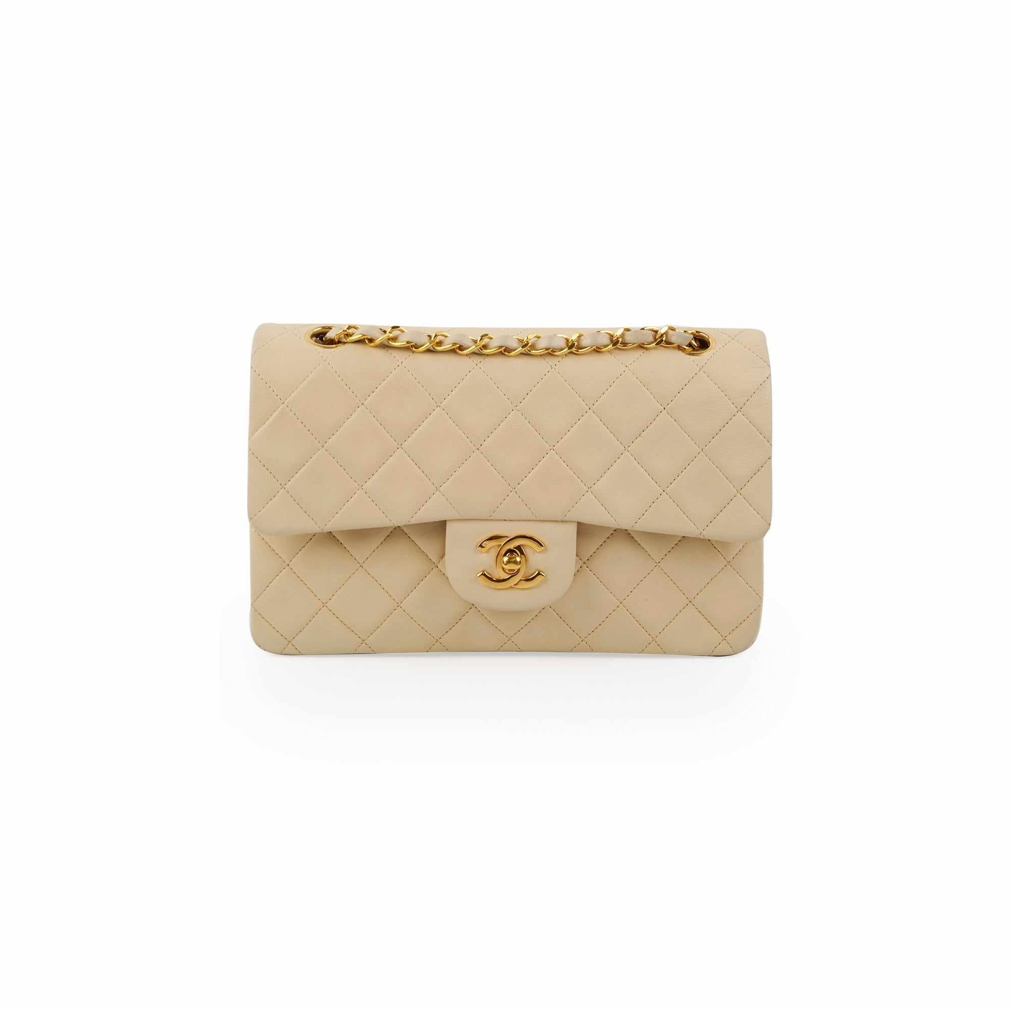 Chanel Small Vintage Double Flap Lambskin Beige