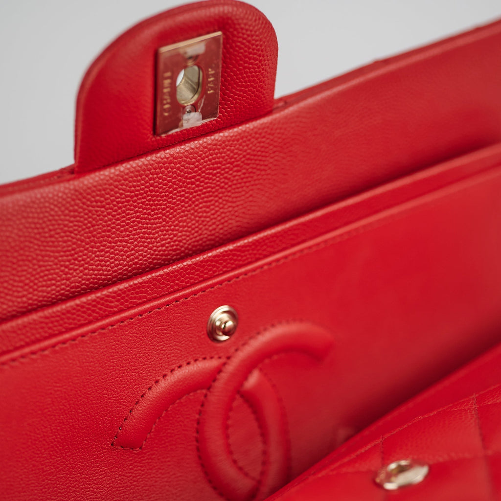 Chanel Caviar Medium/Large Double Classic Flap Red Microchip