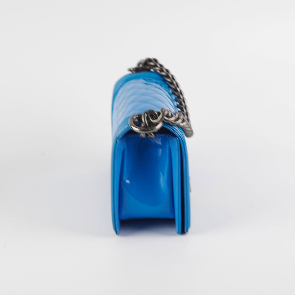 Chanel Small Boy Patent Blue Bag