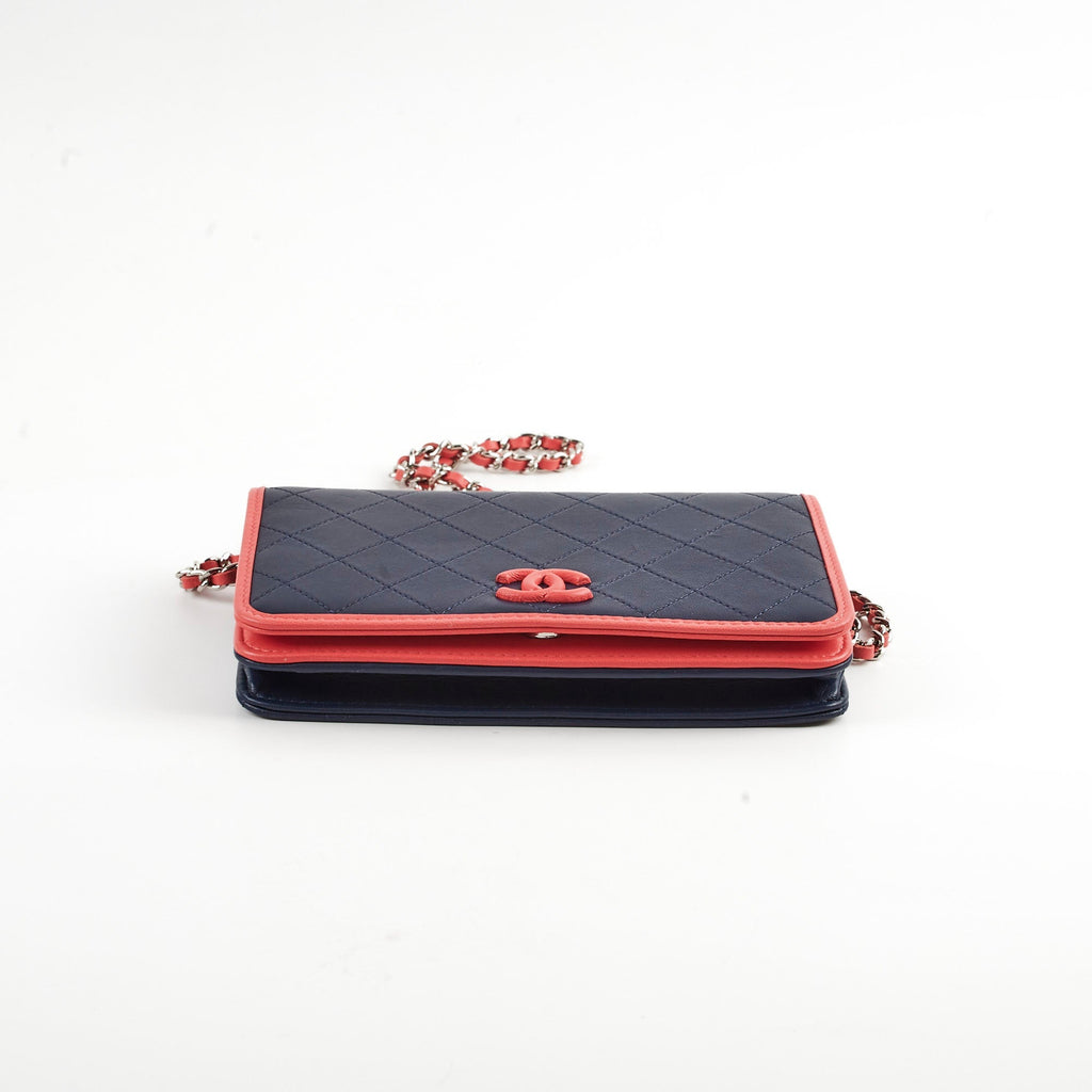 Chanel Lambskin Wallet On Chain WOC Color Pop Blue/Pink