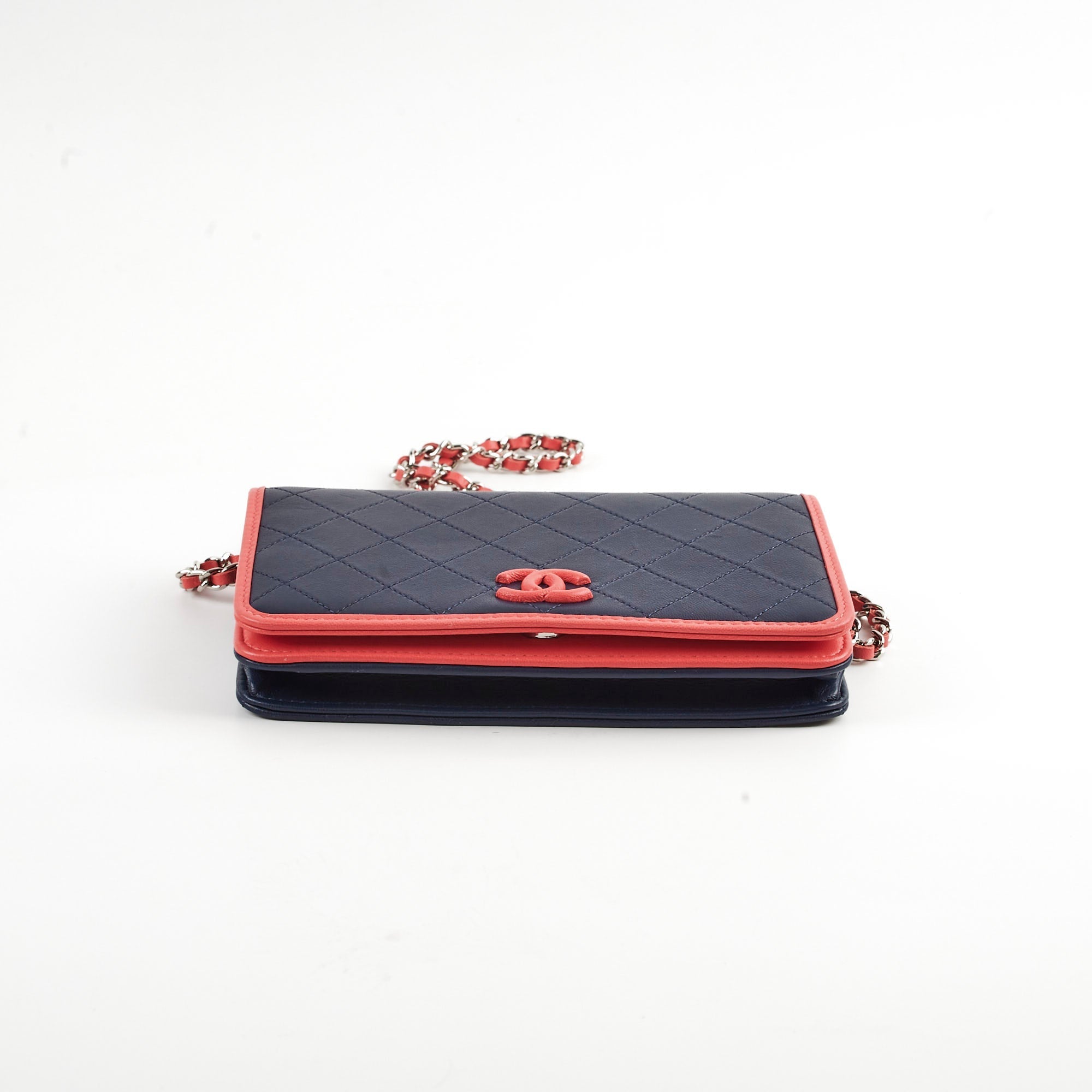 Chanel Lambskin Wallet On Chain WOC Color Pop Blue/Pink