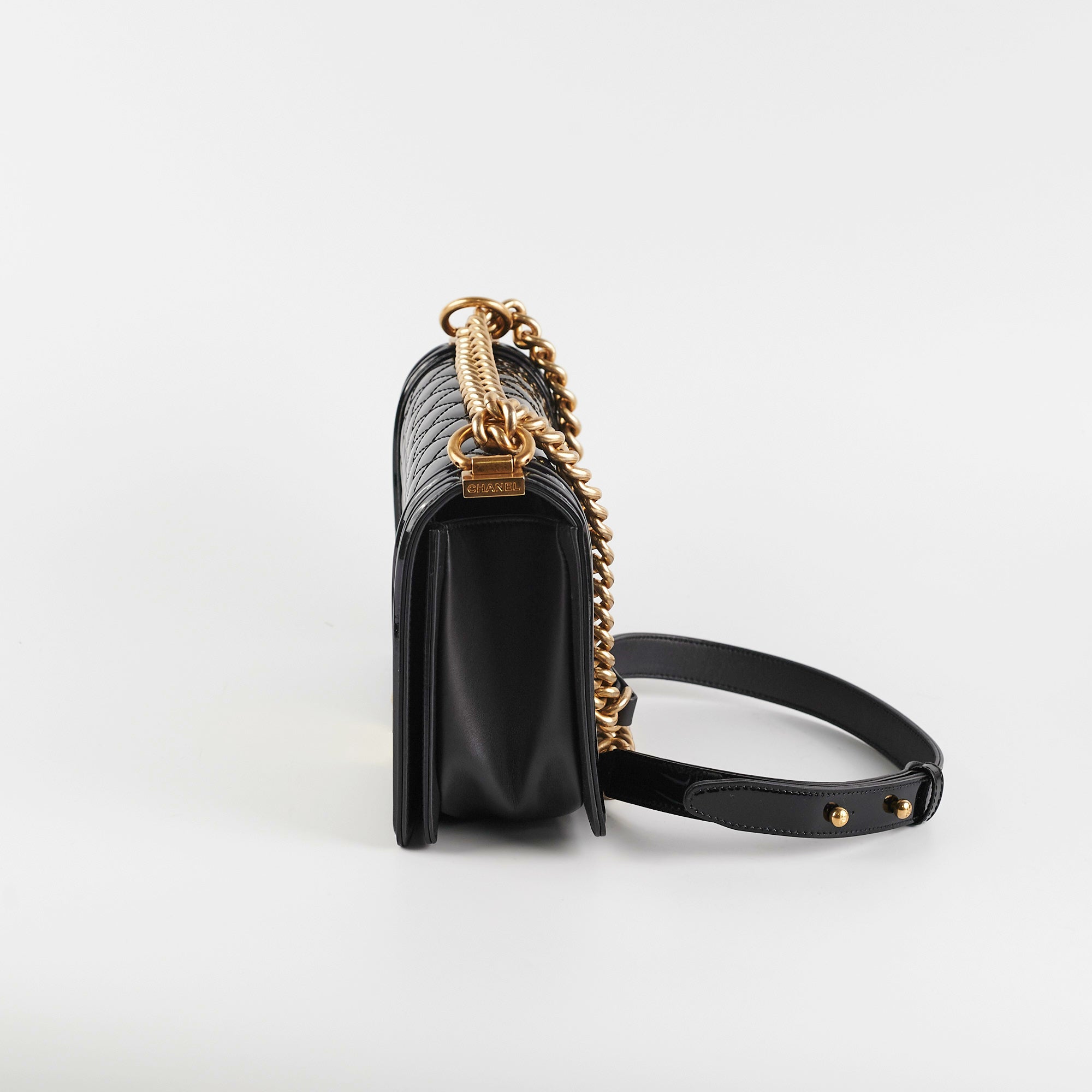 Chanel Old Medium Boy Patent Black