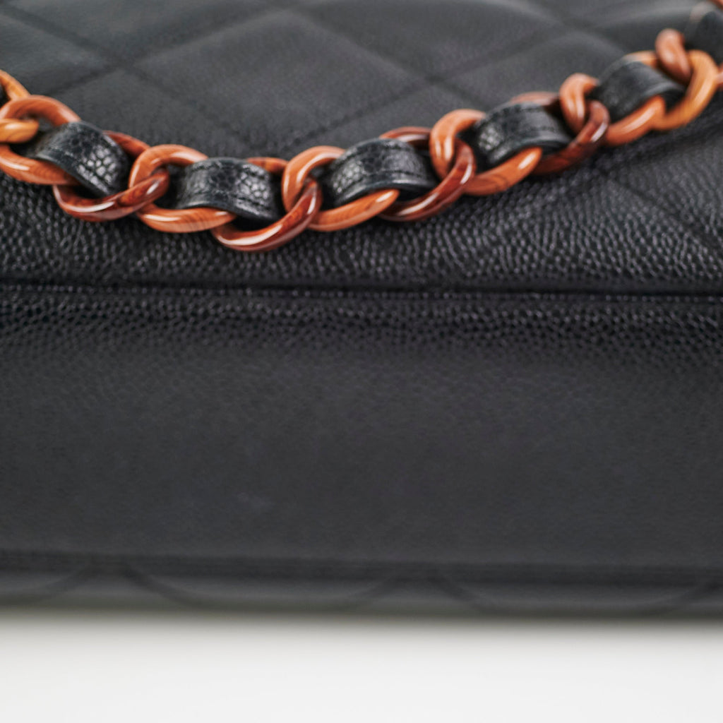 Chanel Caviar Vintage Tortoise Shell Chain Black Tote Bag Black