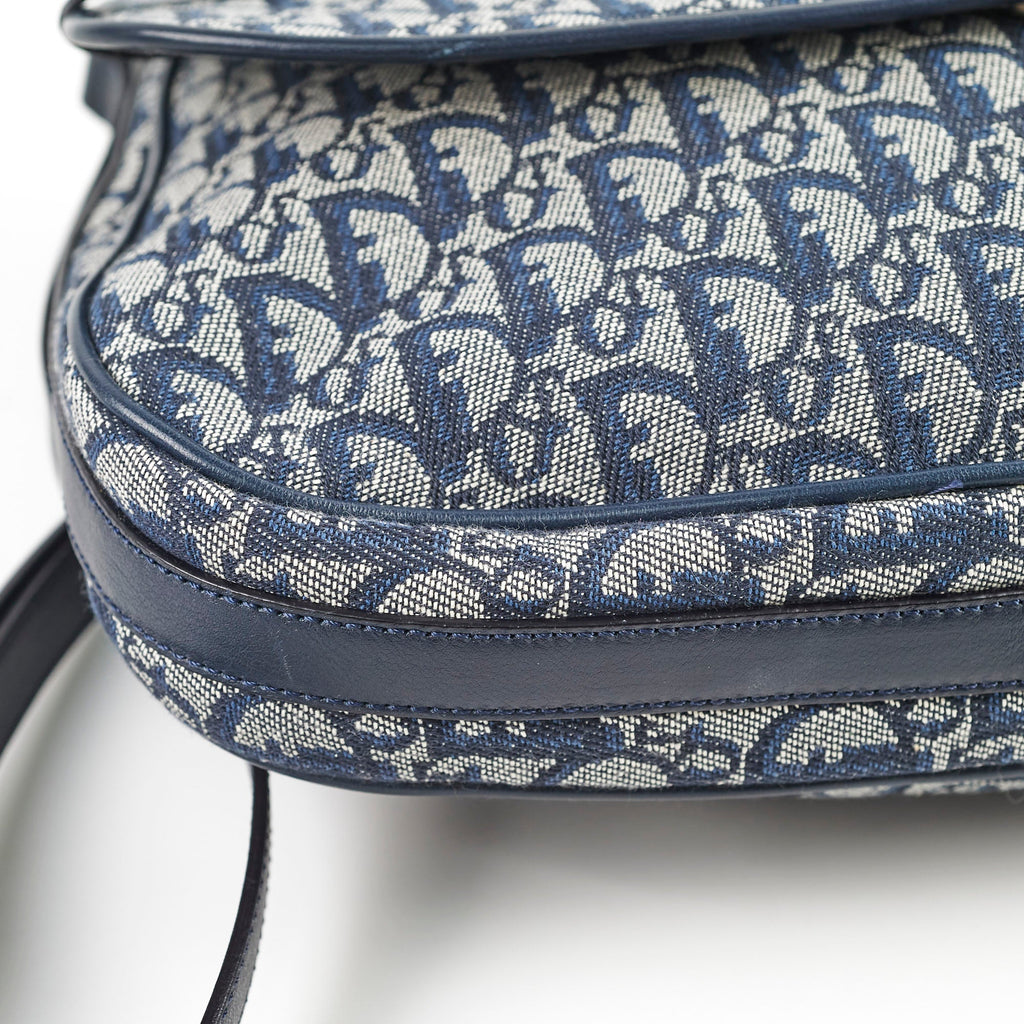 Christian Dior Canvas Vintage Navy Oblique Flap Side Carry 2004