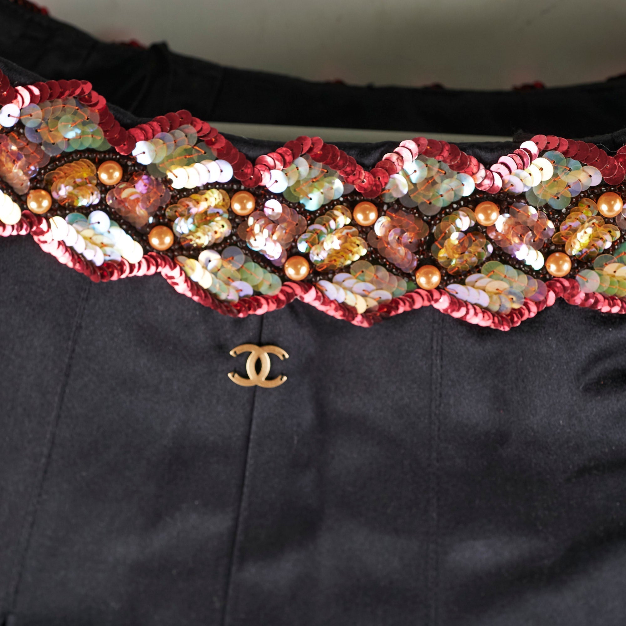 Chanel Black Silk Sequin Long Skirt Size 40