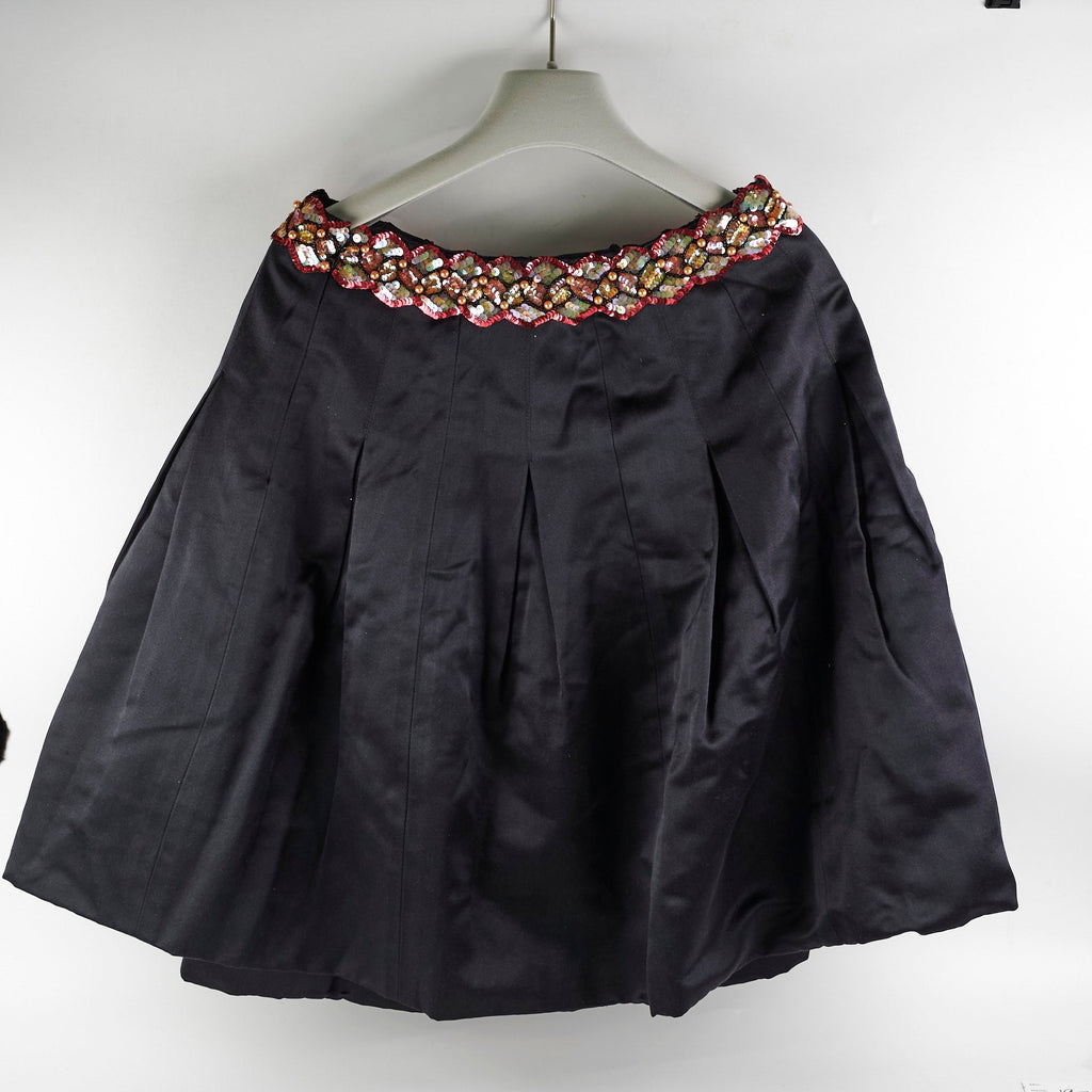 Chanel Black Silk Sequin Long Skirt Size 40