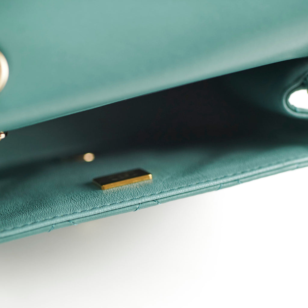 Chanel Mini Square Flap Bag Lambskin Teal Microchip
